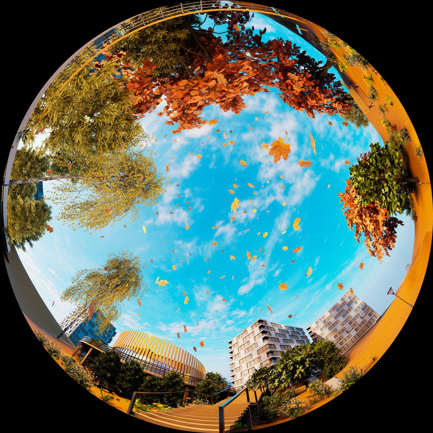 Fulldome frame: autumn park seen from below