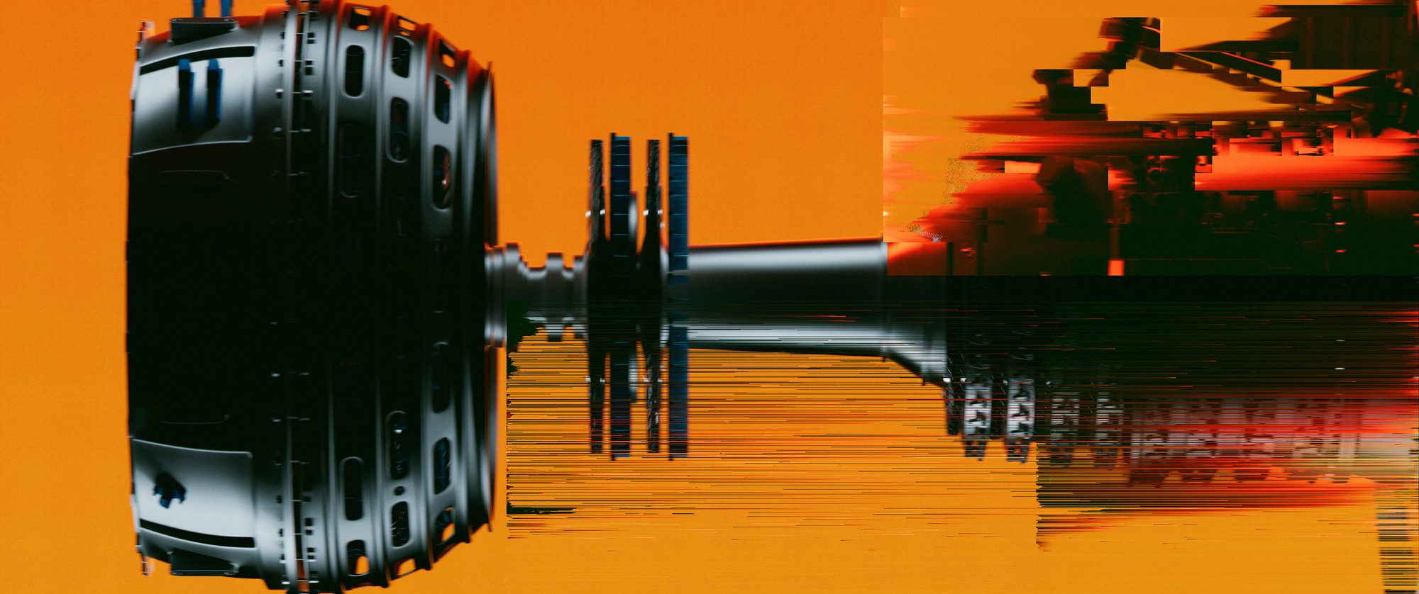 Engine shaft split against orange
